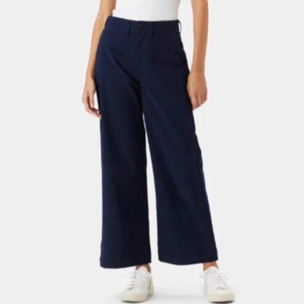 AMOUR VERT Size 2 NWT Wide Leg Utility Pant Navy Blue 100% Cotton Twill